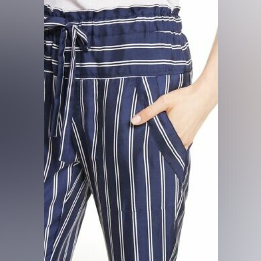 NWT Joie Addiena Silk Stripe Cropped Pants Dark Navy L Coastal Nautical Capsule - Picture 14 of 15